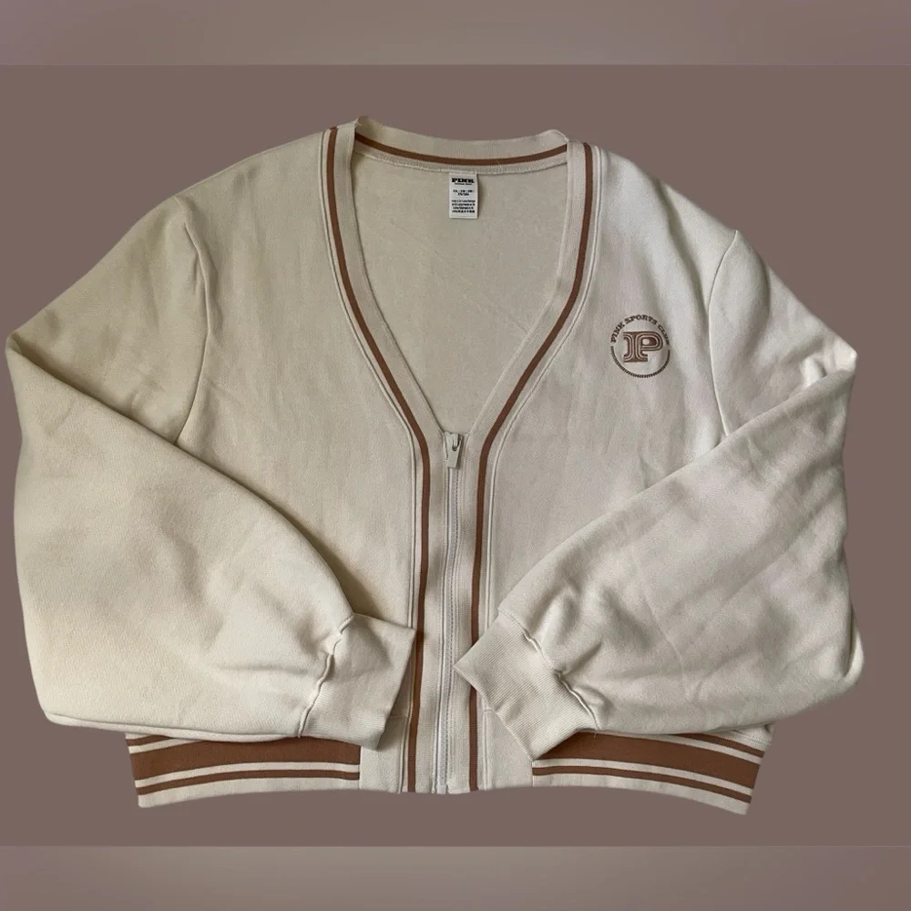 Pink Victoria’s secret cream brown stripes full zip sweatshirt